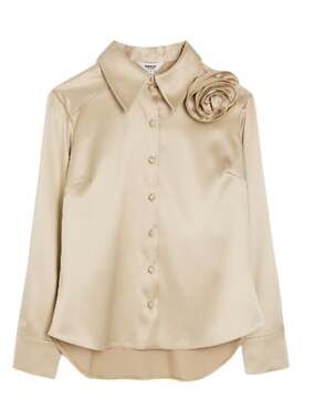 River Island Gold Satin Rosette Blouse US Size 14